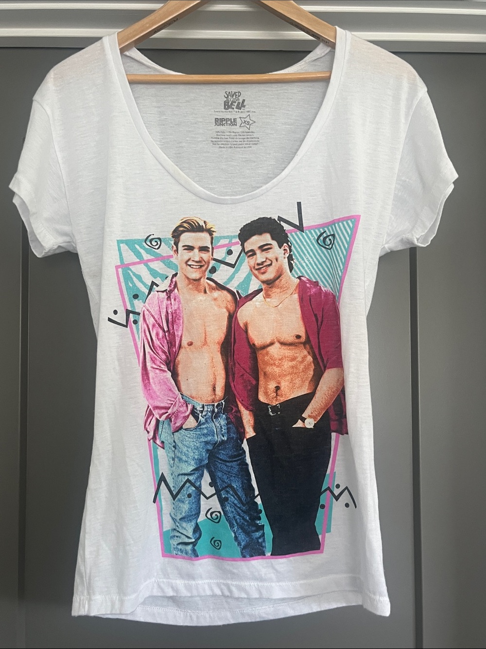 Saved by the Bell Graphic Tee with Pink & Teal Print - Women’s Retro T-shirt